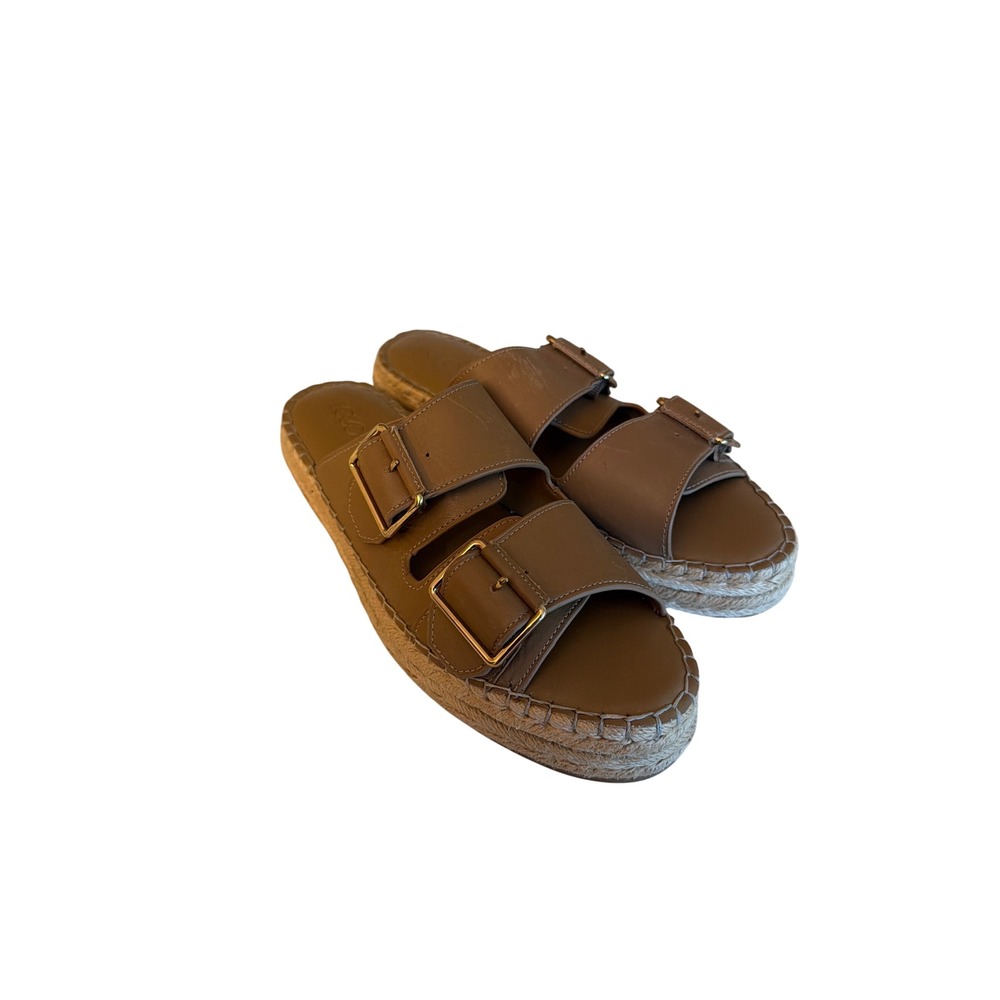 LOGO Lori Goldstein Sandal Tan Lindsay Espadrille Slide Buckle Platform A277074